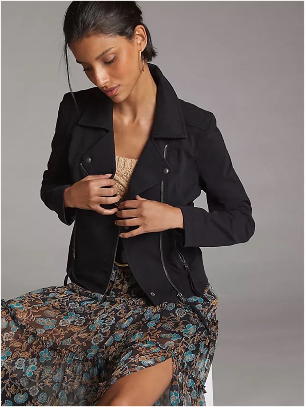 Black Womens knit stretch Moto Jacket - Marrakech Anthropologie